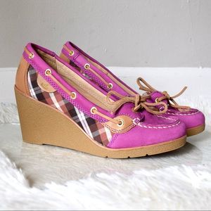 SPERRY Top Slider Leather Wedges, Pink, Size 6.5